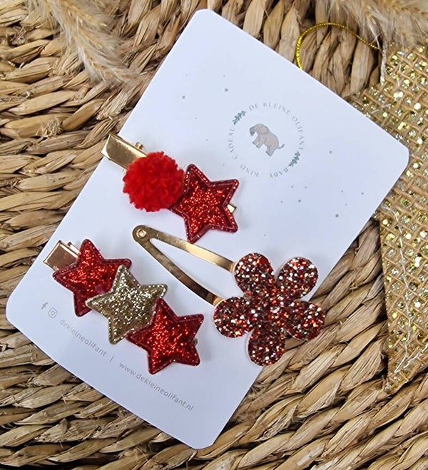 Haarspeldjes Kind - Rood/Glitter