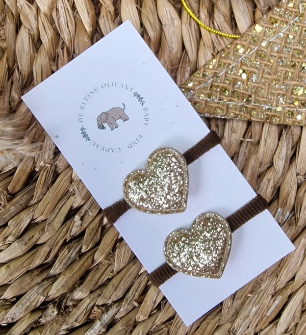 Haarelastiekjes Baby - Glitter/Goud/Hartjes