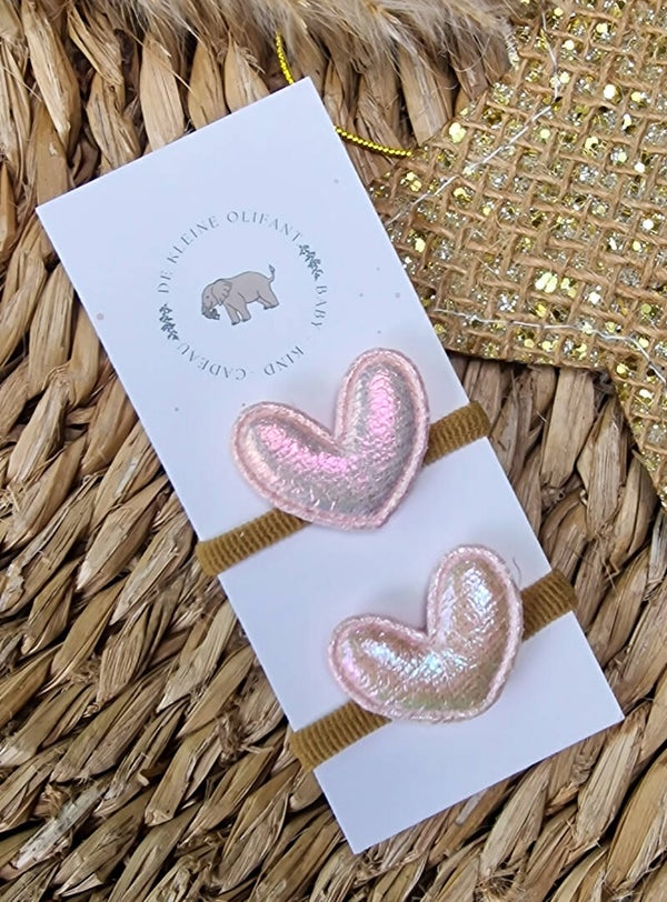 Haarelastiekjes Baby - Glim/Roze/Hartjes