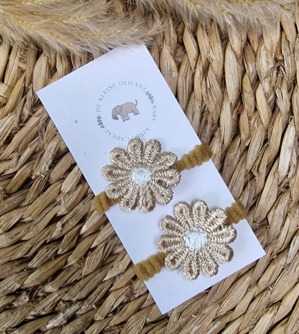 Haarelastiekjes Baby - Bloem/Taupe