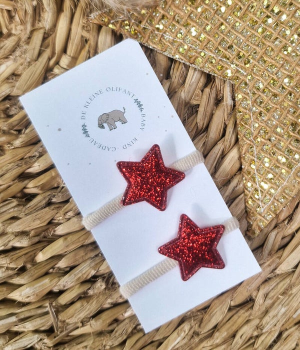 Haarelastiekje Baby - Glitter/ Ster/Rood