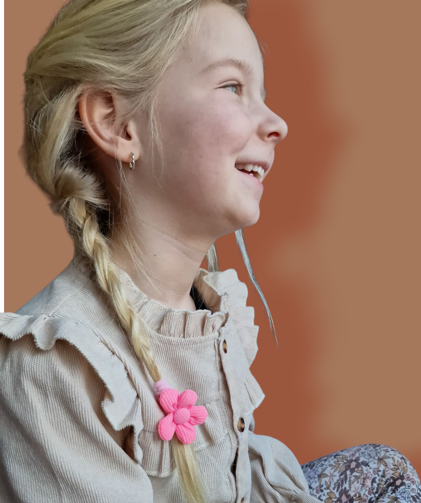 Haarelastiekje Kind - Bloem - Fel Roze - Rib