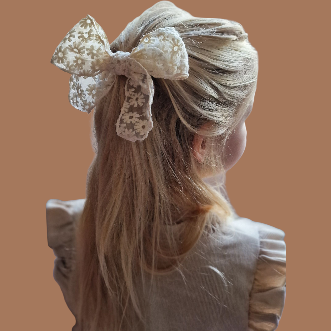 Haarelastiek Kind - Kanten Strik - Crème Bloemen