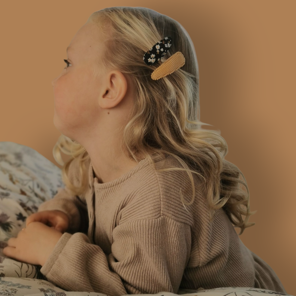 Basic Haarspeldjes Kind - Zwart/Geel - Ribstof/Bloemen