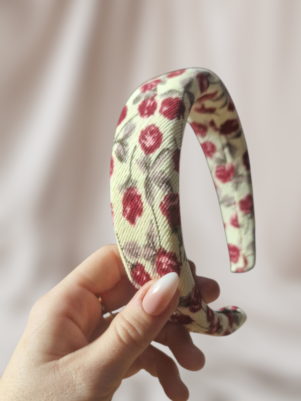 Knoop Haarband - Bloemetjes - Rood/Crème