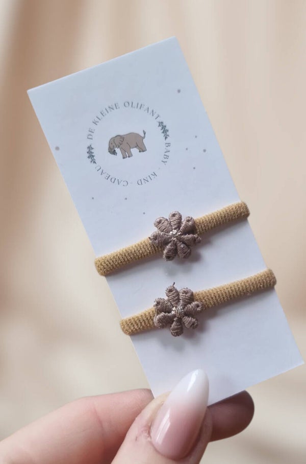 Haarelastiekjes Baby - Bloem/Goud/Bruin