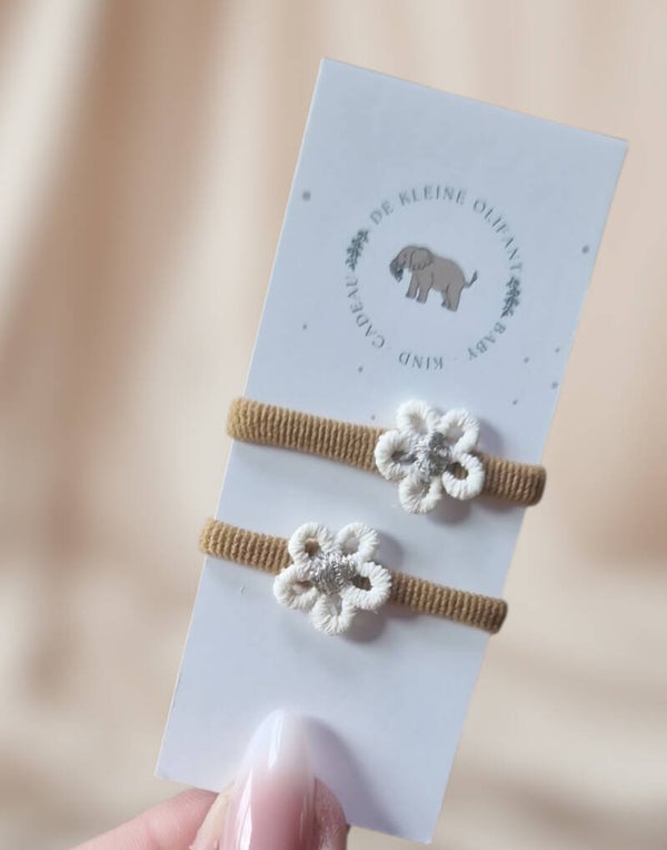 Haarelastiekjes Baby - Bloemen / Wit / Zilver