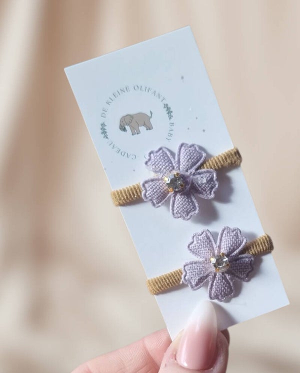 Haarelastiekjes Baby - Paars/Bloem/ Diamantje