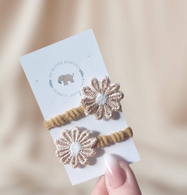 Haarelastiekjes Baby - Bloem/Taupe
