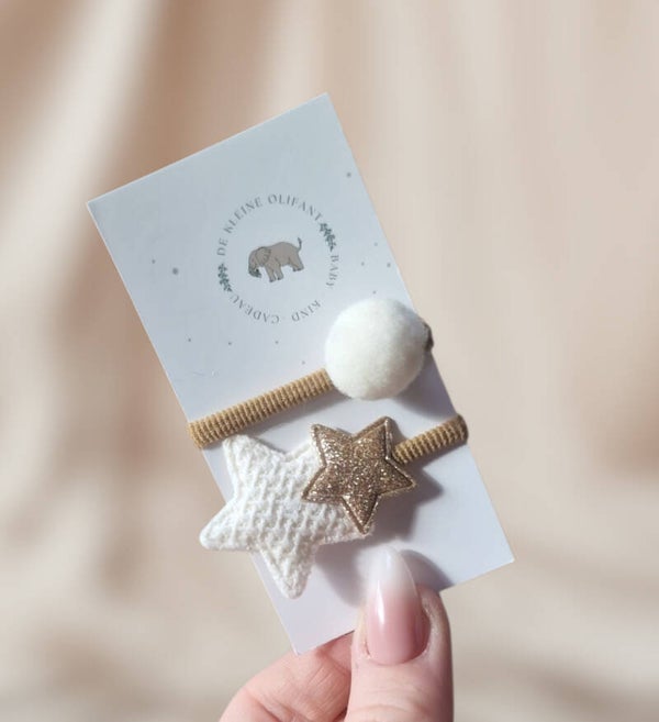 Haarelastiekjes Baby - Glitter/Goud/Crème