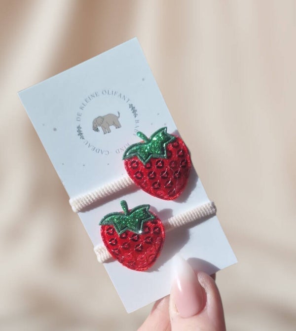 Haarelastiekjes Baby - Glitter/Rood/Aardbei