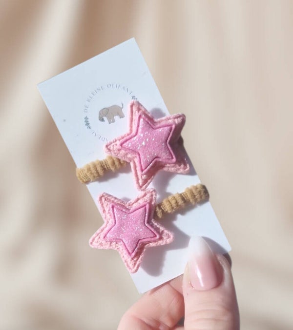 Haarelastiekjes Baby - Glitter/Ster/Roze