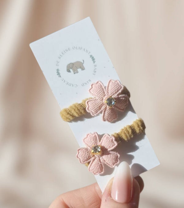 Haarelastiekjes Baby - Bloem/Roze Diamantjes
