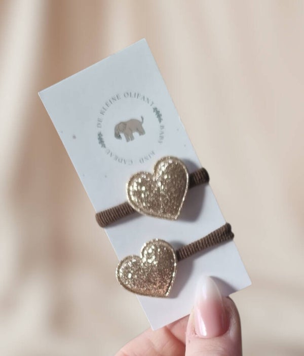 Haarelastiekjes Baby - Glitter/Goud/Hartjes