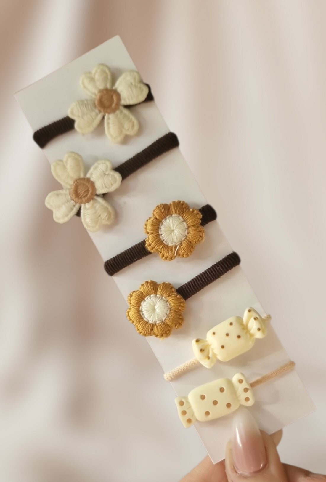 Haarelastiekjes Baby Set - Creme/Bruin