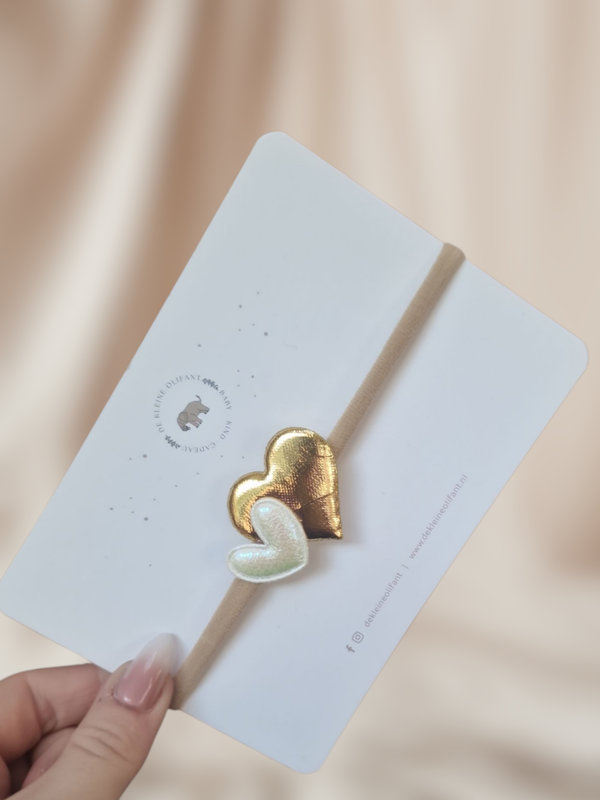 Haarband Baby - Hartjes - Wit/Goud