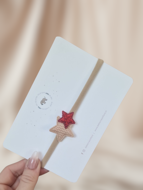 Haarband Baby - Ster - Rood/Taupe