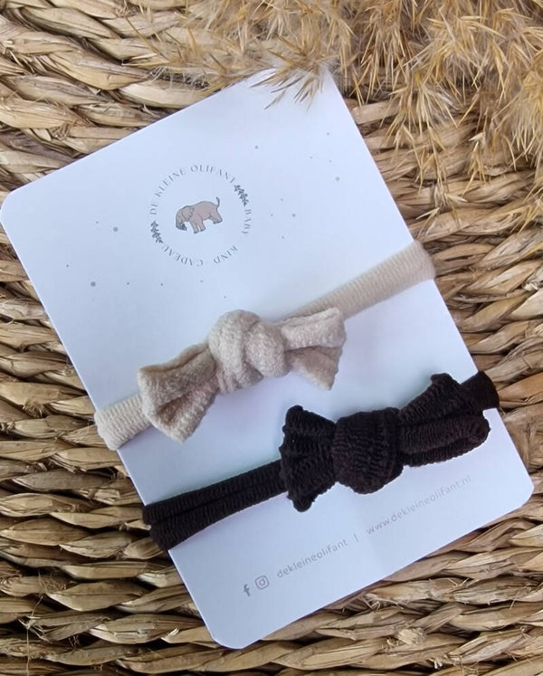 Haarelastiekjes Kind- Strikjes- Bruin/ Creme
