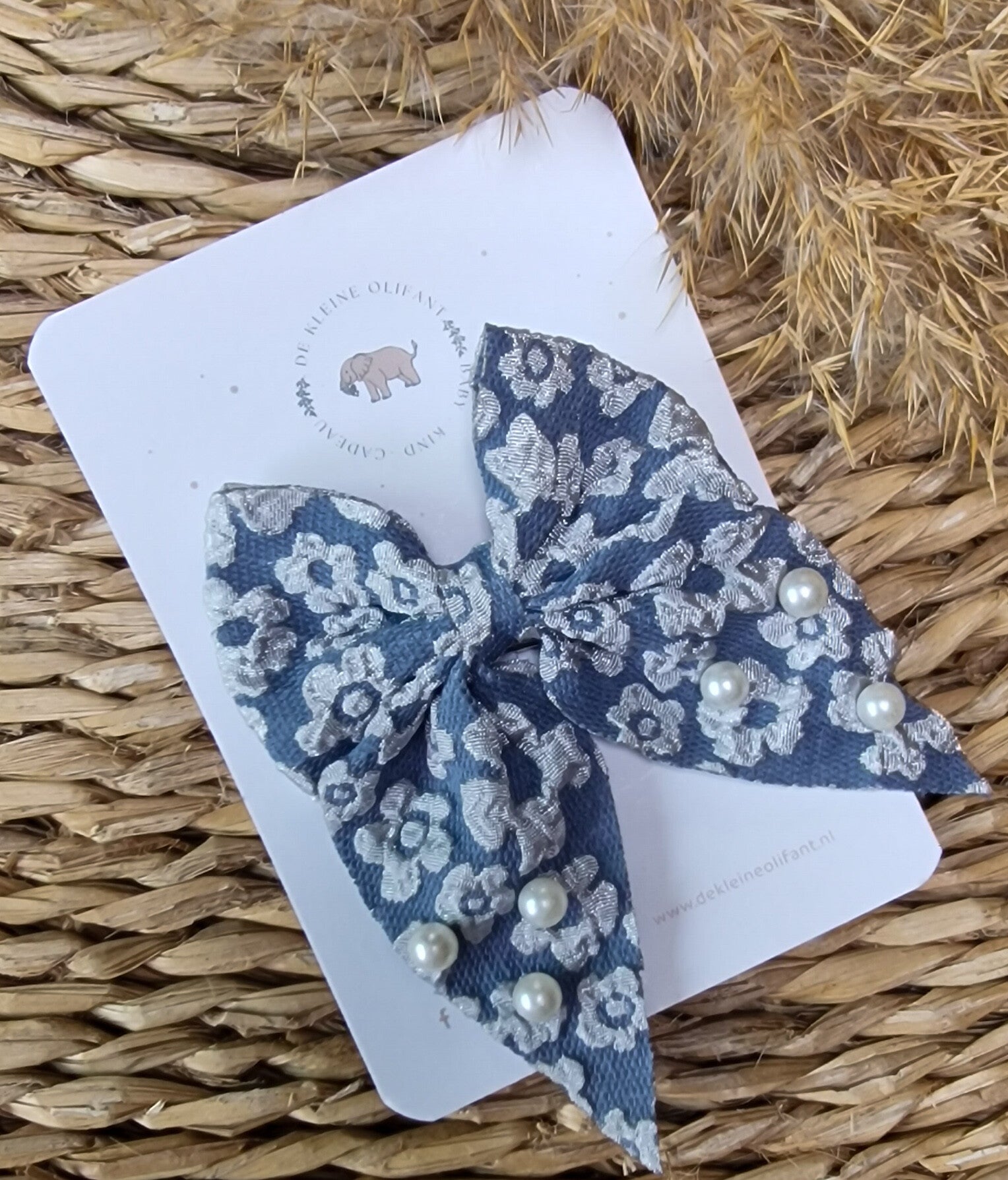 Haarspeld Kind - Grote Strik - Blauw - Parels