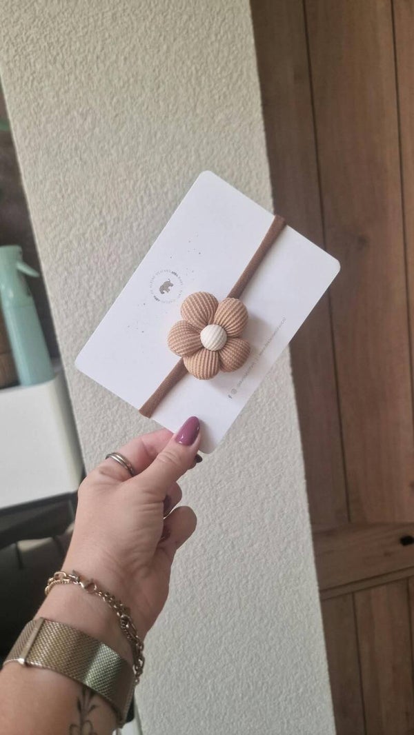 Haarband Baby - Bloem - Taupe/Creme