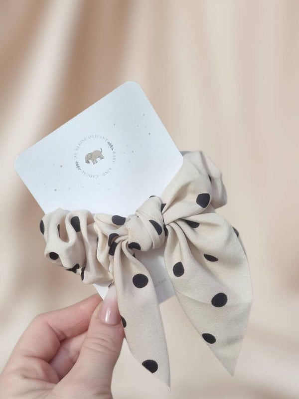 Haarelastiekje Kind - Strik - Stippen - Beige/Zwart