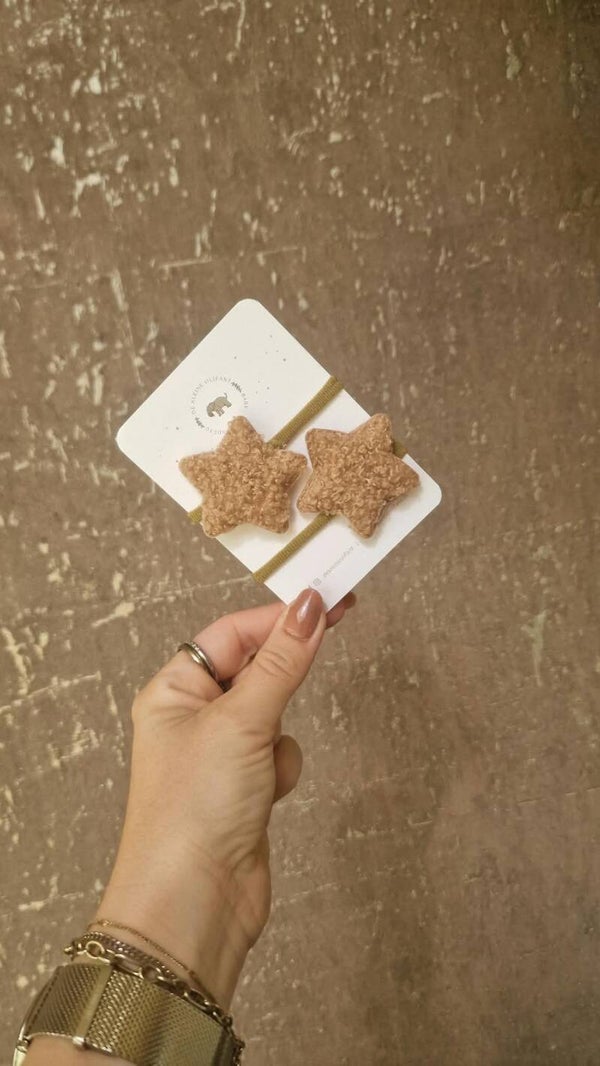 Haarelastiekjes Kind - Sterren - Teddy/Beige