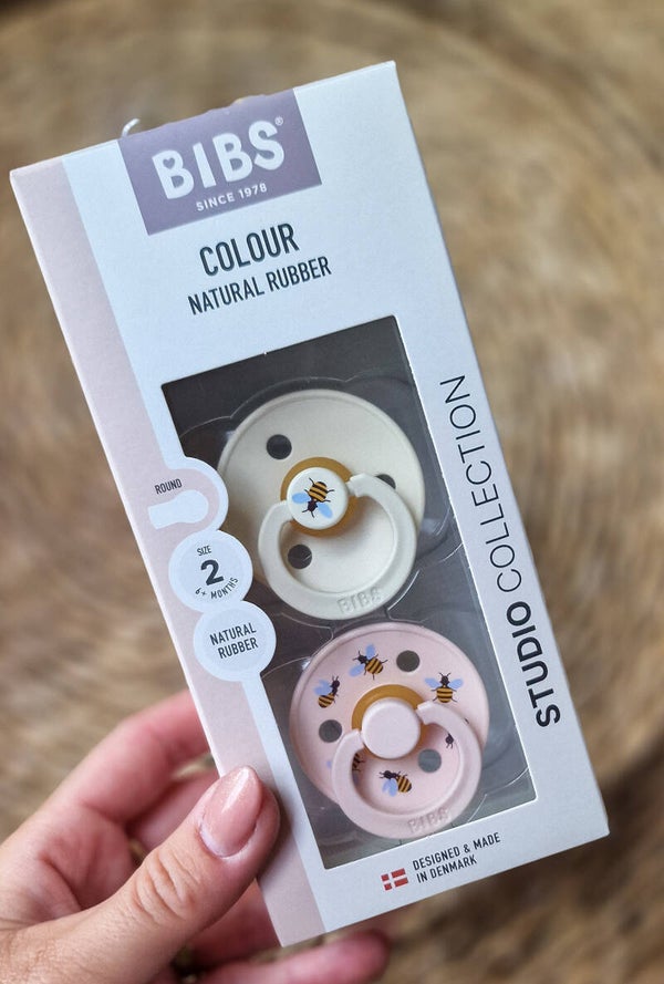 Bibs Spenen 6+ Rond - Bijtjes - Crème/Roze