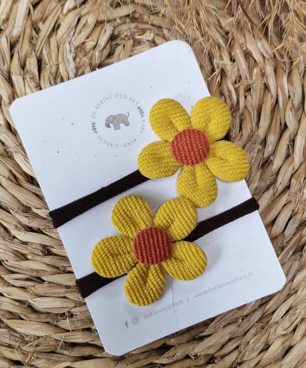 Haarelastiekjes Kind- Bloemen - Bruin / Geel
