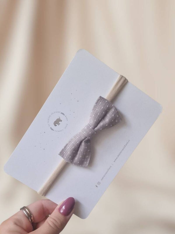 Haarband Baby - Strikje - Stippen/Grijs