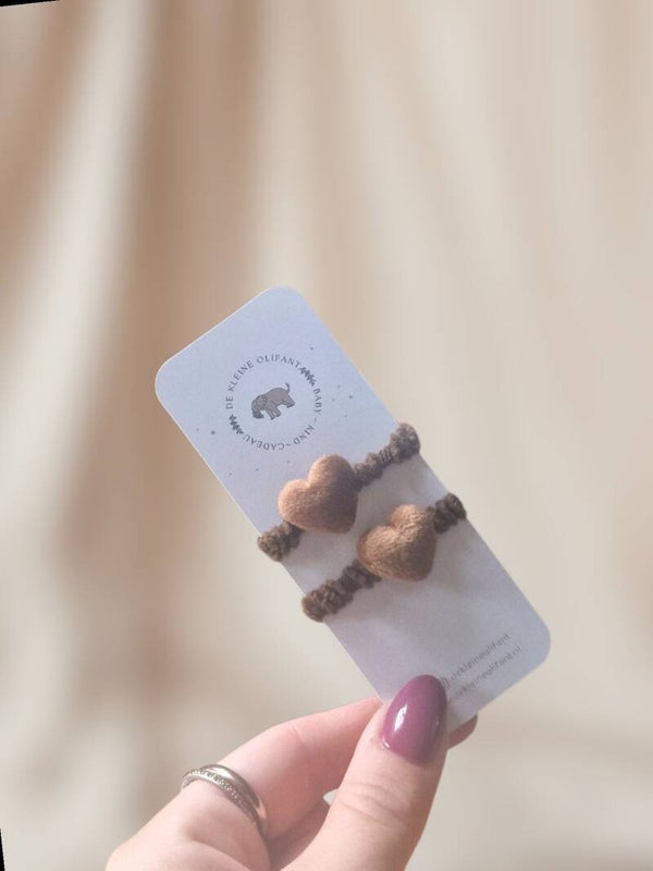Haarelastiekjes Baby - Hartje - Bruin/Fluffy