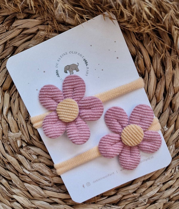 Haarelastiekjes Kind - Bloem - Roze/Geel