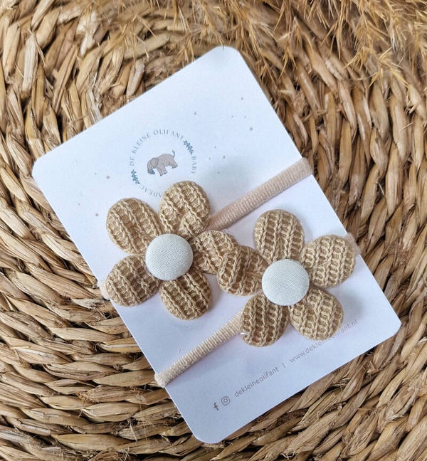 Haarelastiekjes Kind- Bloem Wafel - Zand