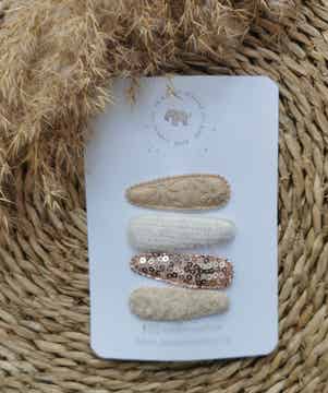 Basic Haarspeldjes Kind  - Taupe/Creme - Glitter/Bloemetjes