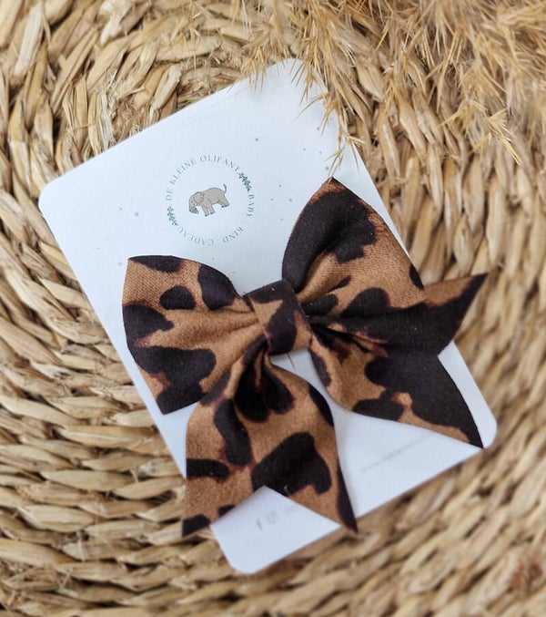 Haarspeld Kind - Grote Strik - Bruin/Beige Panter