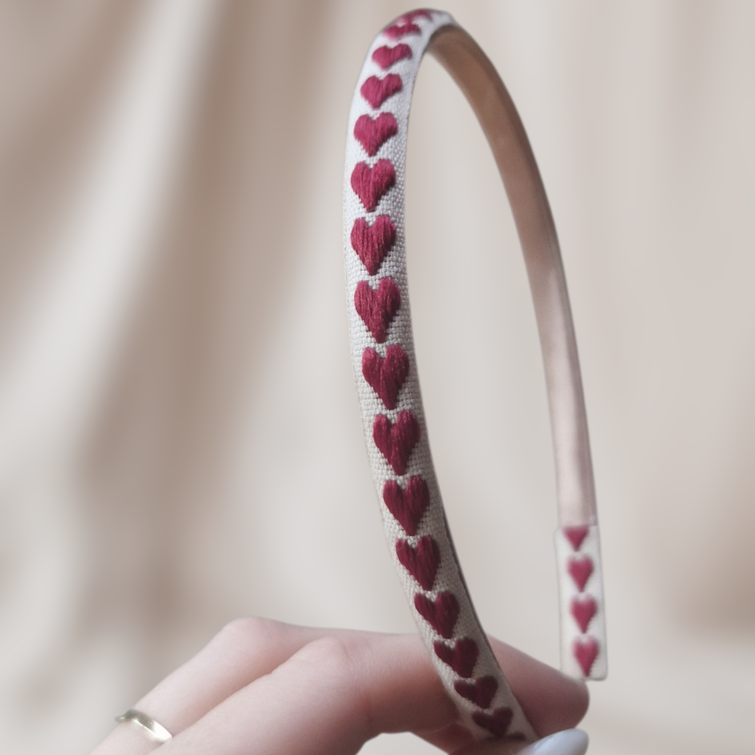 Haarband Diadeem - Hartjes - Rood/Beige