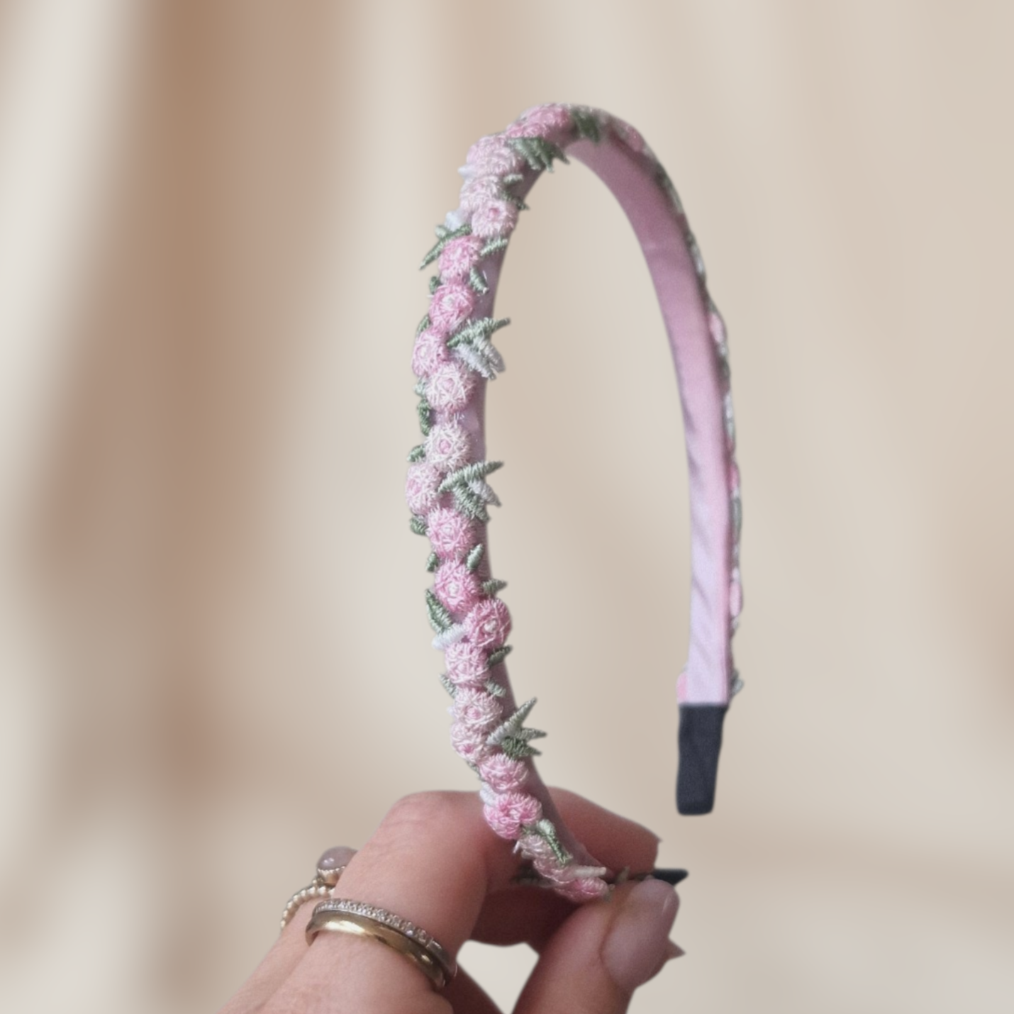 Haarband Diadeem - Bloemen - Lichtroze/Groen