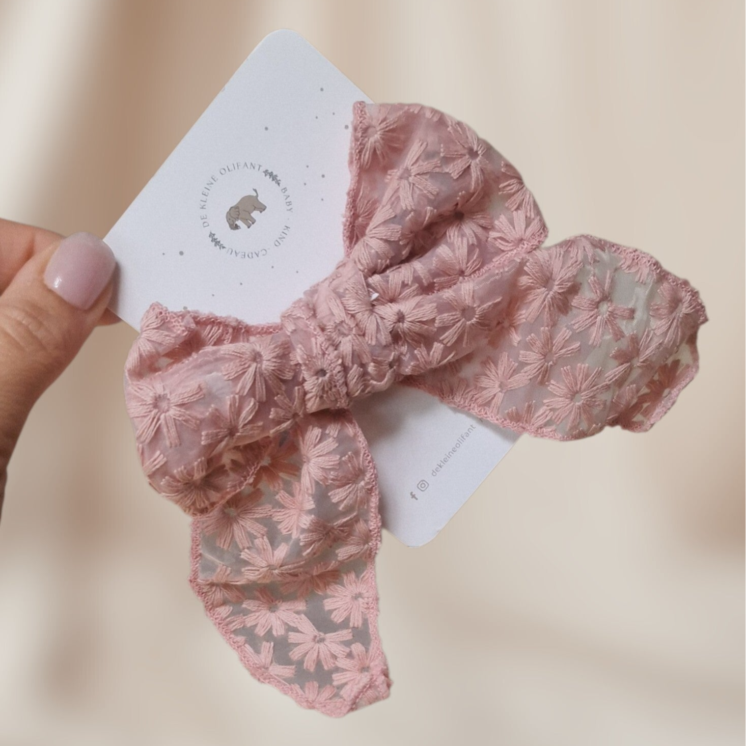 Haarelastiek Kind - Kanten Strik - Roze Bloemen