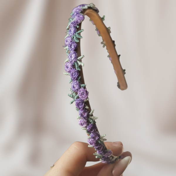 Haarband Diadeem - Paars/Groen - Bloemen