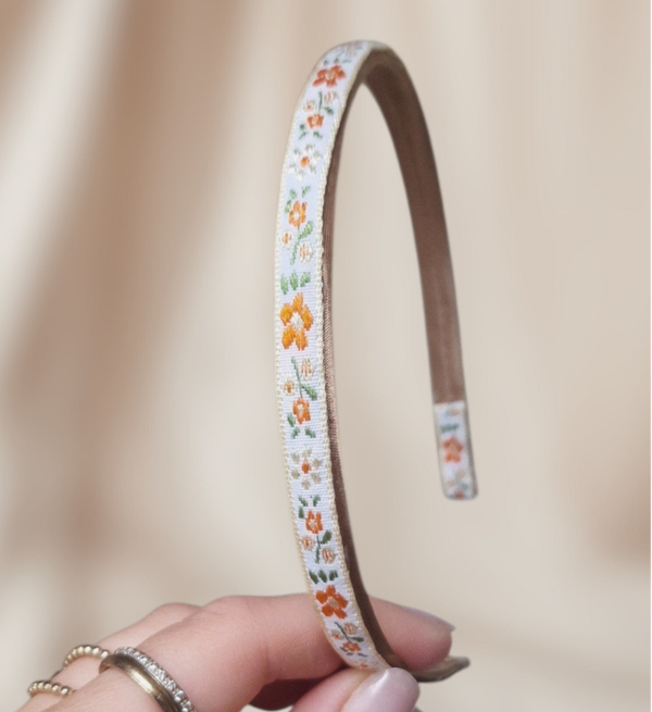 Haarband Diadeem - Bloemen - Oranje/Groen