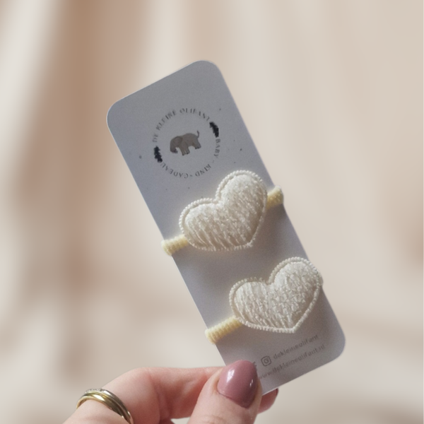 Haarelastiekjes Baby - Hartjes/Creme