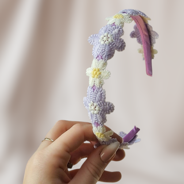 Haarband Diadeem - Paars/Creme - Bloemen