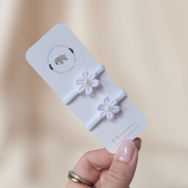 Haarelastiekjes Baby - Wit/Bloemen