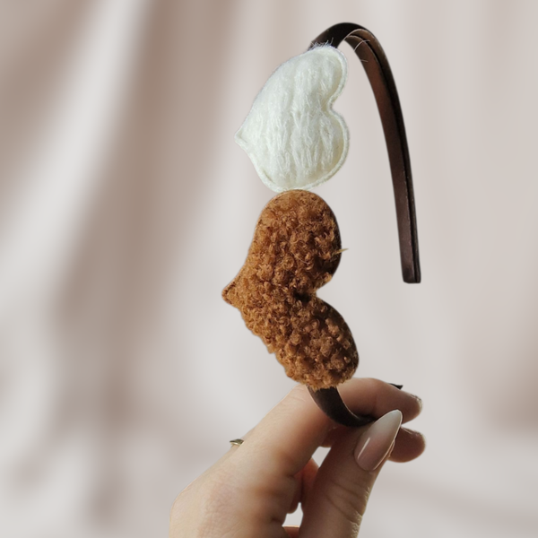 Haarband Diadeem - Hartjes Teddy - Bruin/Crème