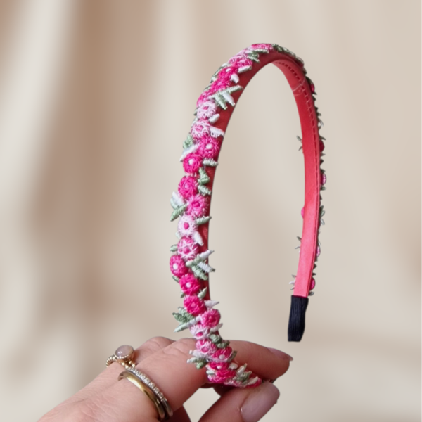 Haarband Diadeem - Bloemen - Roze/Groen