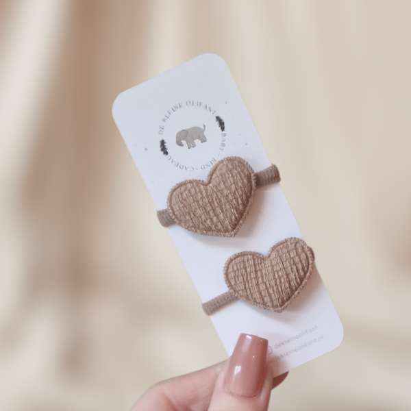 Haarelastiekjes Baby - Hartjes/Bruin