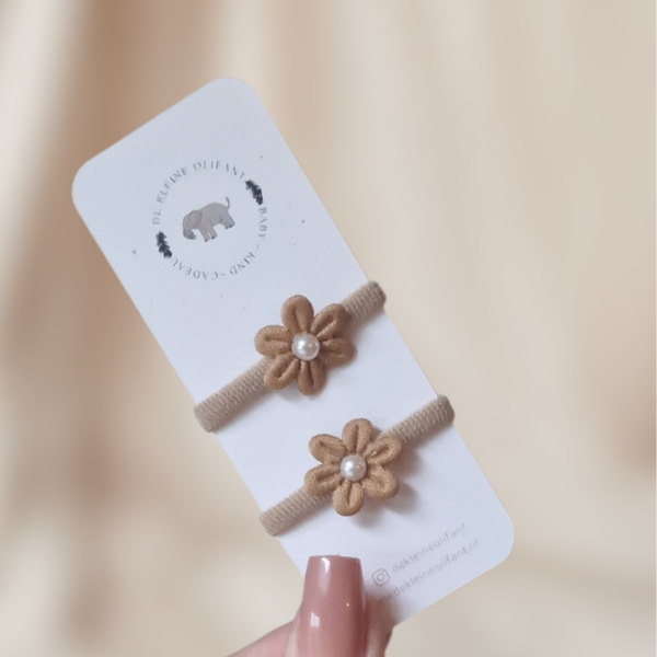 Haarelastiekjes Baby - Bloemen/Taupe