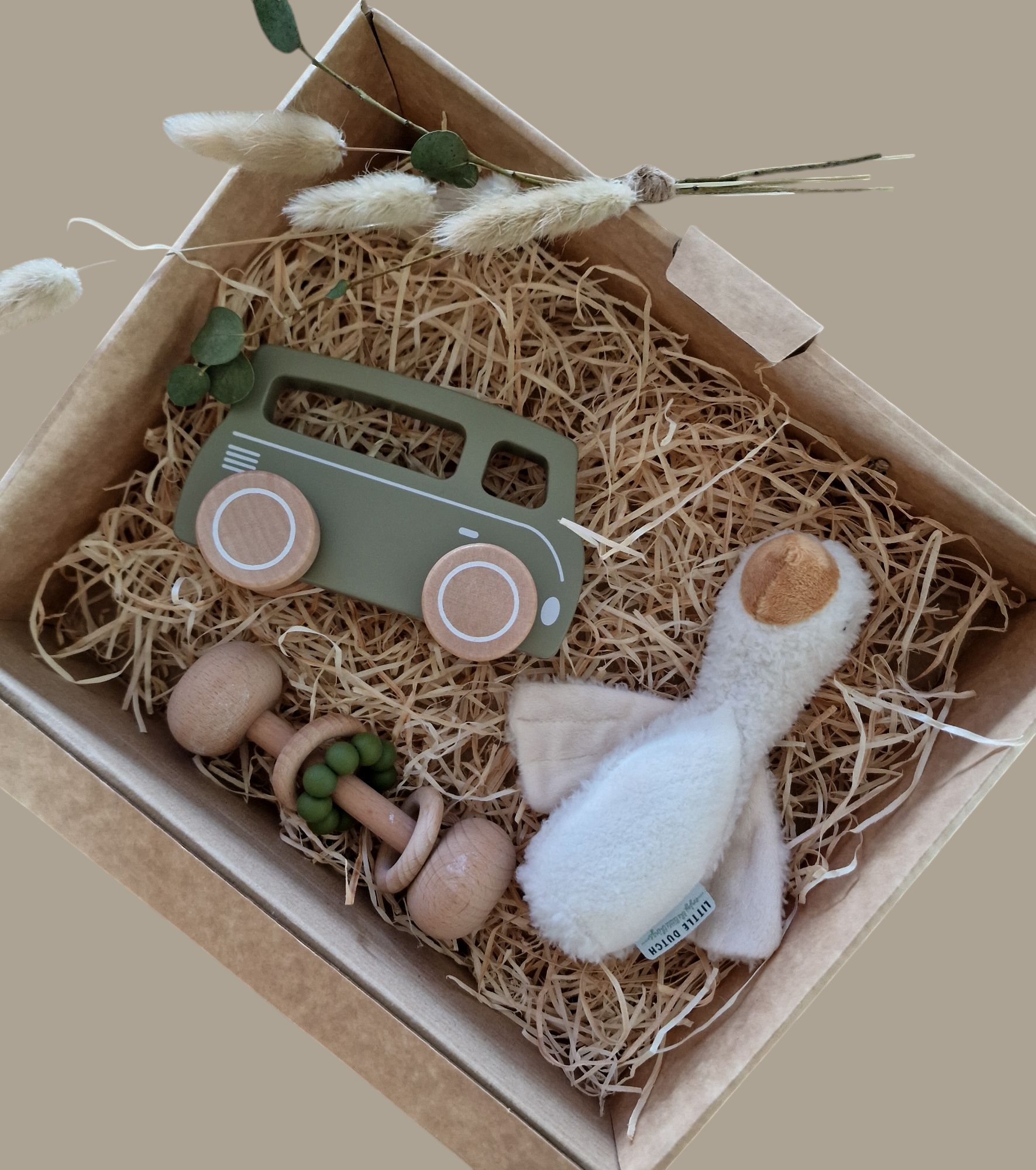 Cadeaupakket Baby - Neutraal - Busje - Rammelaar - Gans