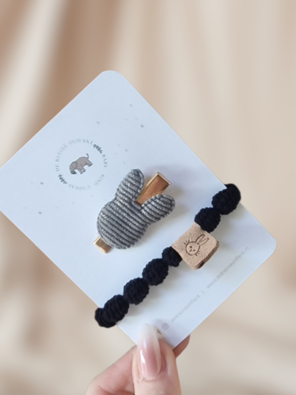 Haarspeldje & Haarelastiek Kind - Grijs Konijn