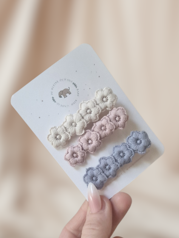 Haarspeldjes Kind - Bloemen - Blauw/Wit/Roze