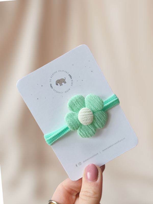 Haarelastiekje Kind - Bloem - Groen/Creme